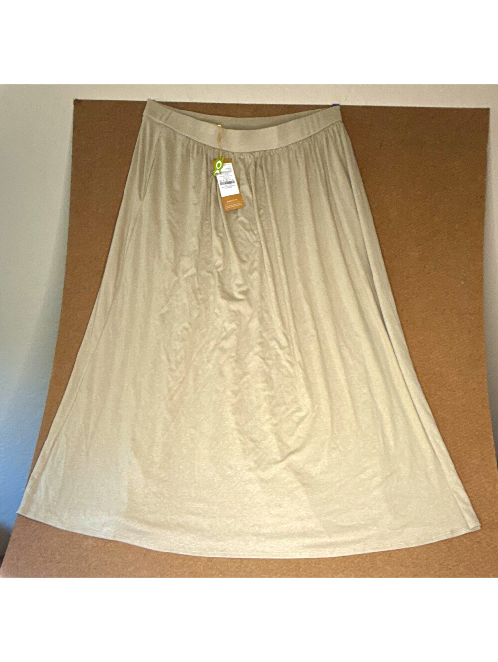 OGL Women's Soft Linen Knit Gathered A-Line Maxi Skirt with Pockets Petite XL